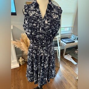 Charter Club Nautical navy and White Front  Dress w Belt